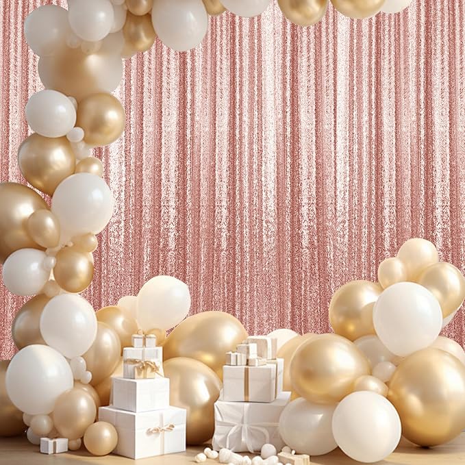 4×8FT Rose Gold Sequin Backdrop Curtain, Photography Backdrop Glitter Curtains by Pufogu