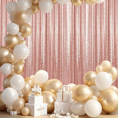 4×8FT Rose Gold Sequin Backdrop Curtain, Photography Backdrop Glitter Curtains by Pufogu