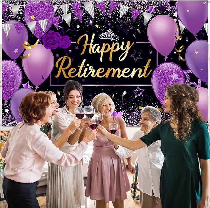 Blulu Retirement Party Decorations, Extra Large Fabric Retire Sign Banner Photo - Image 4