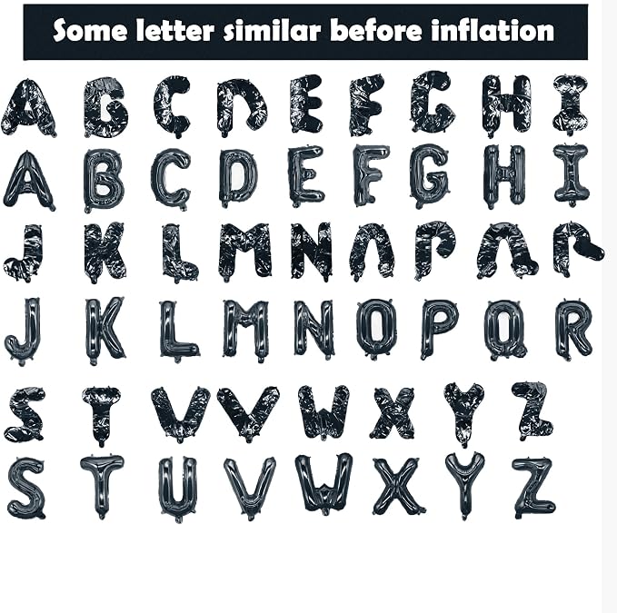 16 Inch Black Letter Balloons Mylar Foil Alphabet Letter A-Z Balloons Set - Image 3
