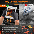 BBQ Gloves for Grilling Disposable Heat Resistant - 100 Nitrile Gloves + 4 Reusable Cotton Liners for Barbecue Smoker, Cooking Hot Meat - 10Mil Thick, Non-Slip Grip - Black Large