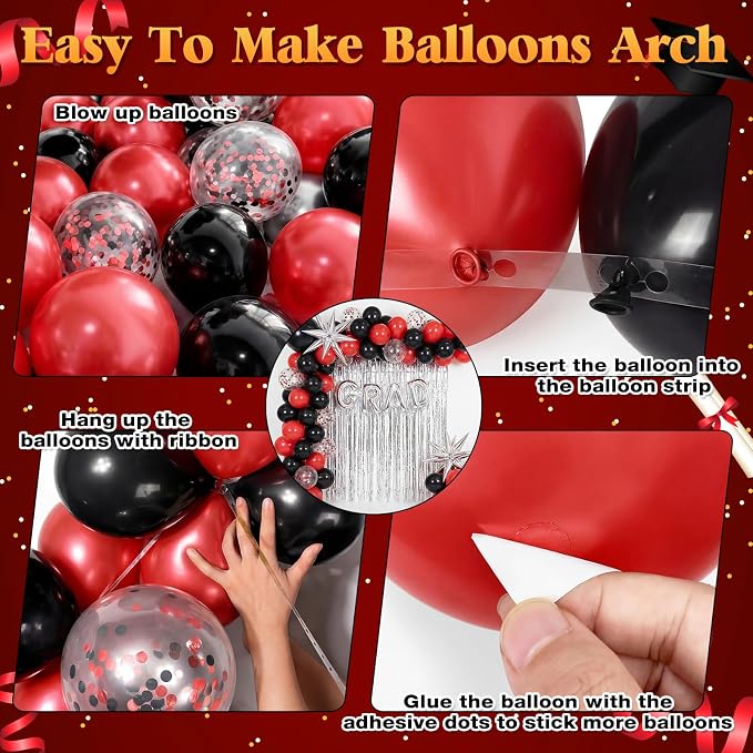 Capoda 148 Pcs Red and Black Balloon Garland Arch Kit Racing Party Decorations - Image 3