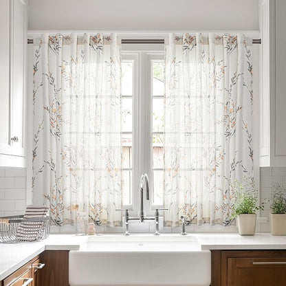 MYSKY HOME Floral Curtains for Bedroom Small Windows Flax Linen Sheer Drapes by MYSKYHOME