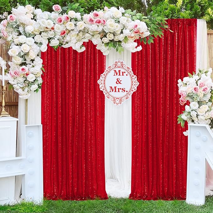 JYFLZQ Red Sequin Backdrop Curtains 4ft x 6.5ft 1 Panel Glitter Photo Booth - Image 2