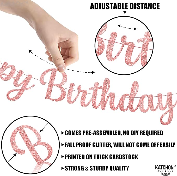 KatchOn Glitter Cursive Happy Birthday Banner 10 Ft, Birthday Decorations | - Image 3