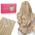 WENNALIFE Seamless Clip In Hair Extensions, 22 Inch 150g 7pcs Dirty Blonde Highlighted Bleach Blonde Hair Extensions Clip in Human Hair Invisible PU Skin Weft Natural Remy Human Hair Extensions