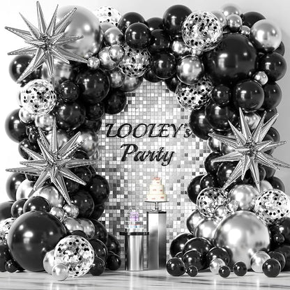 LOOLEY 137Pcs Black and Silver Balloons Garland Arch Kit w Stars - Image 7