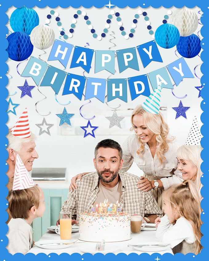 Blue Happy Birthday Decorations, Party Decorations Banners - Image 4