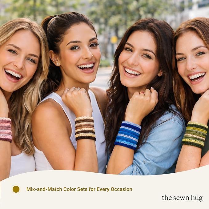 Boho Hair Ties, 20-Pack (4 Styles) Cute Elastic Bands for Thick or Thin Hair, No-Damage Stretch Bracelets, Brown Hair Accessories for Women & Girls (Festival Bloom)