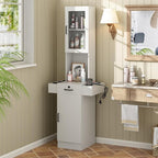 Salon Station for Hair Stylist,Hair Styling Storage Cabinet with Glass Door,Tool Dryer Holders, Salon Beauty Spa Barber Hair Staion, White