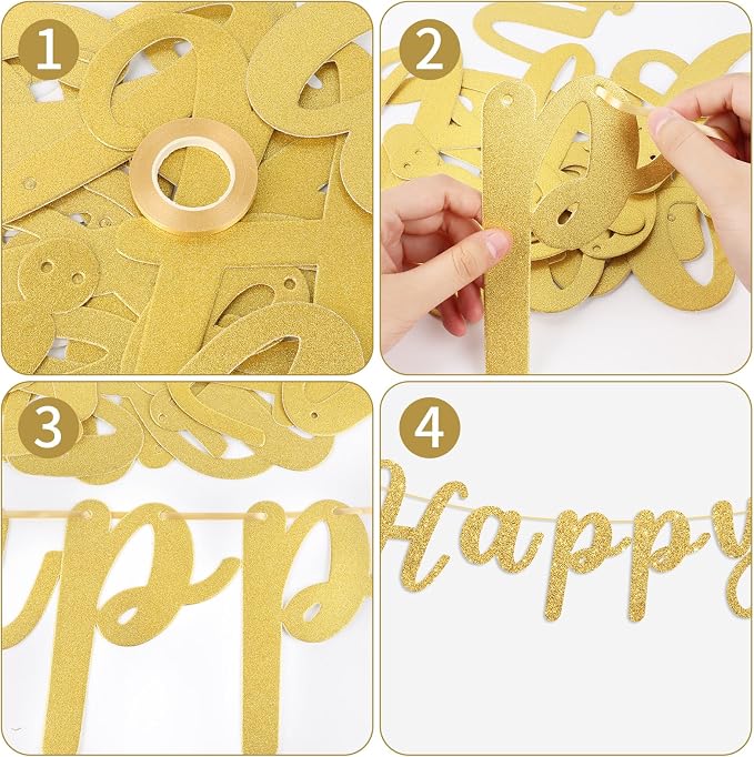 Happy Anniversary Banner Sign Gold Glitter Wedding Bunting Banner Flag Garland - Image 7
