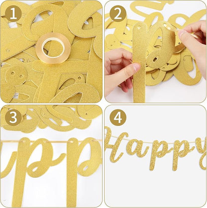Happy Anniversary Banner Sign Gold Glitter Wedding Bunting Banner Flag Garland - Image 7