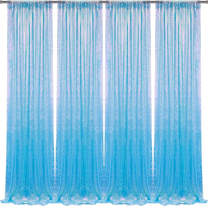 2×8FT-4PCS Mermaid Blue Sequin Backdrop Curtains Panels, Photography Backdrop - Image 8