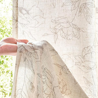 jinchan Floral Linen Curtains for Living Room 63 Inch Length Taupe Flower - Image 3