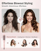 Thermal Brush for Blowout Look, 360° Airflow Heated Round Brush with 2× Negative Ions Release for Less Frizzy, 1.5 Inch Dual Voltage Heated Curling Brush for Travel, Dual PTC Technology, Pink