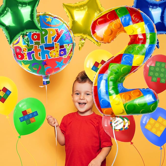 40 Inch Building Block Number Balloon, Colorful Number Block Foil Number 2 - Image 4