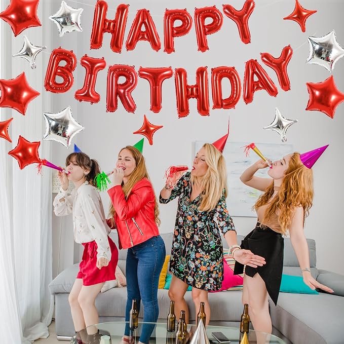 TONIFUL 35Pcs Red Birthday Decorations Kit 16 Inch Happy Birthday Balloon | 16 - Image 4