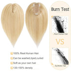 SEGO Human Hair Toppers for Women With Thinning Hair, 7 * 13CM Silk Base 100% Real Human Hair Clip in Top Wiglet Hairpieces /12 Inch No Bangs Ash Blonde&Bleach Blonde