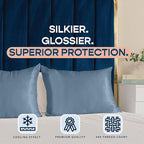 BLISSFORD Satin Pillowcase with Zipper, for Hair and Skin Care, Feels Soft and Cool Like a Silk Pillowcase, Satin Pillow Cases 2 Pack, Slik Pillow Cover, Slate Blue - Standard Size, Set of 2