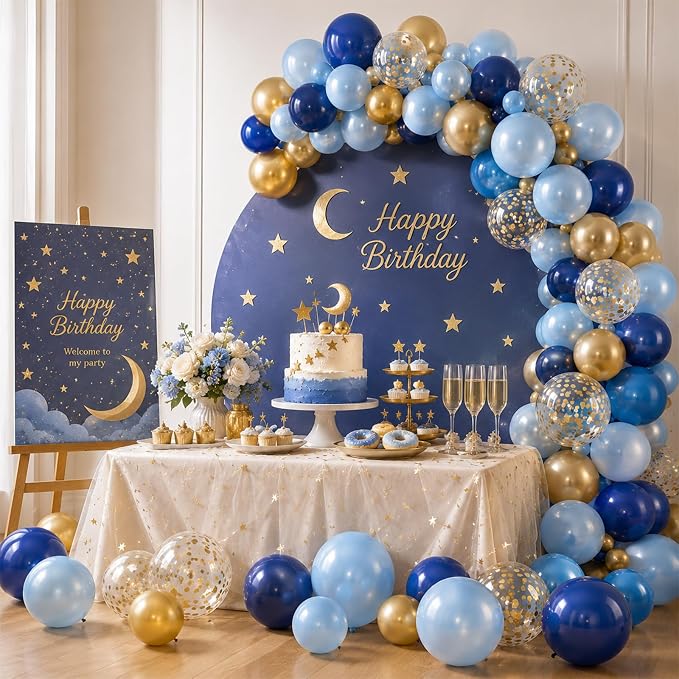 Metallic Chrome Blue Gold Balloons - Image 7