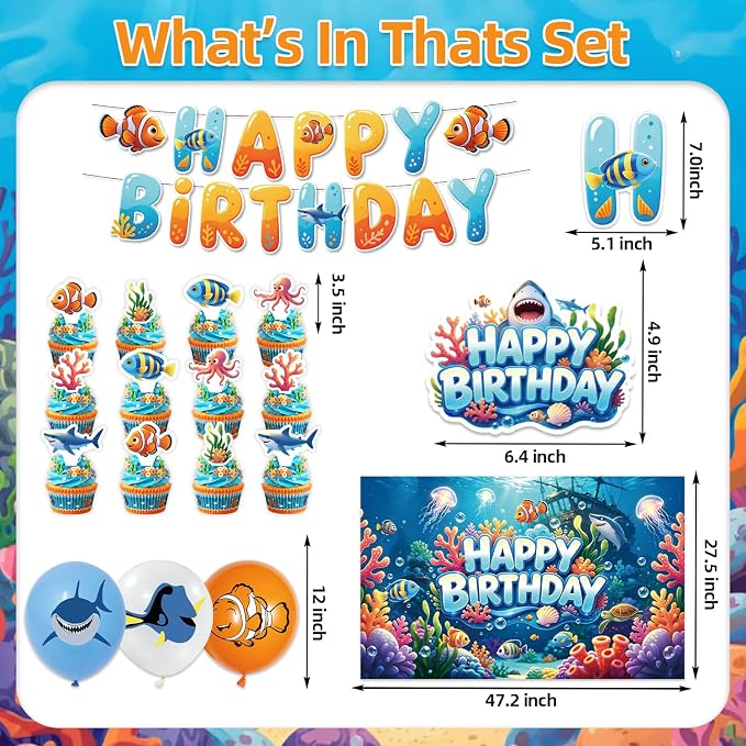 42Pack Finding Nemo Party decoration pack include Banner, Honeycomb Centerpieces - Image 3