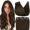 Full Shine Dark Brown Hair Extensions Real Human Hair Clip ins Brown Real Hair Clip in Extensions for Woman Straight Hair 14 Inch 3 PCS 60 G