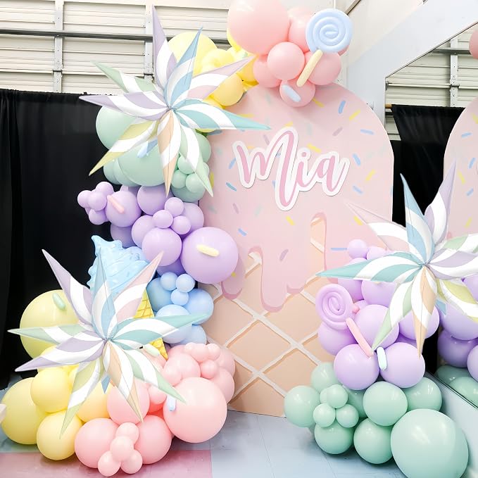 32 Inch Macaron Candy Star Balloons-6 Pastel Colors Swirl Foil Balloons - Image 4