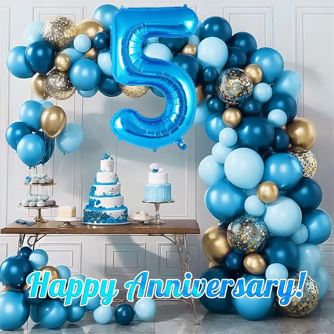 Blue Number 5 Balloon 40 Inch, Big Large Foil Helium Number Balloons, Jumbo - Image 6