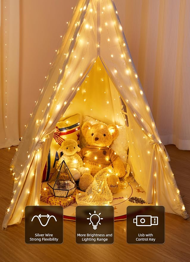 Brightown 300 LED Fairy Curtain Lights, 9.8ft x 9.8ft String Lights | USB Plug - Image 3