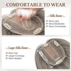 Rich Choices Hair Toppers for Women Real Human Hair 100% Human Remy Toppers NO Bangs for Women with Thinning on Top Clip in Hairpiece 4"x4.7"Lace Base 16 Inch Salt and Pepper G2 Sliver