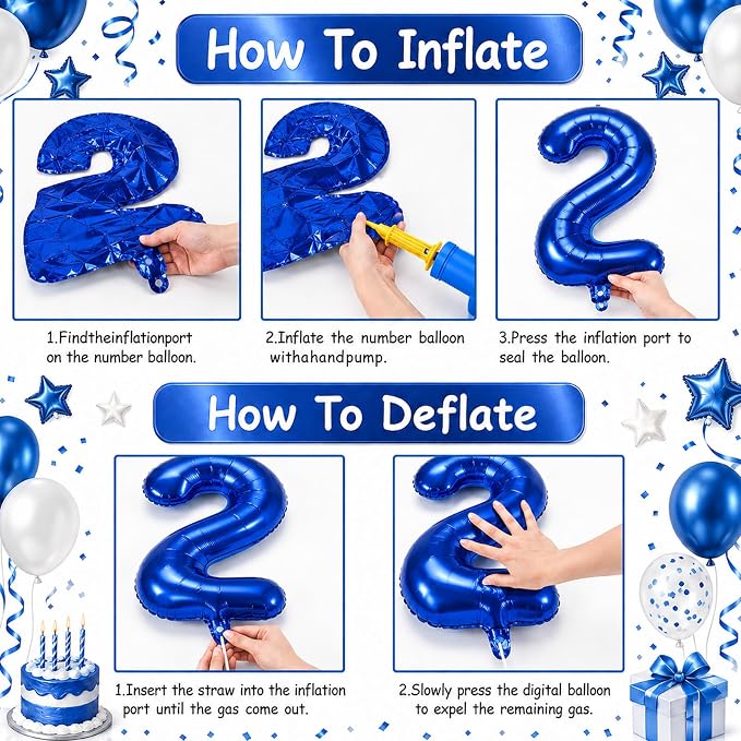 40 Inch Balloon Number 2 Navy Blue, Large Foil Dark Royal Blue Number Balloons - Image 3