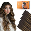 DOORES Invisi Edge Tape in Wide Hair Extensions Human Hair, Dark Brown to Chestnut Brown 4PCS Injection Tape ins 20g 24 Inch, Virgin Human 3 Inch Wide Injected Extensions Invisible