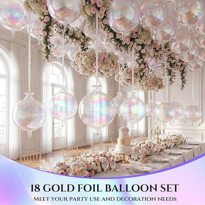18 Set 22 15 10 Inch Iridescent 4D Giant Round Foil Balloon Bulk Metallic Giant - Image 6