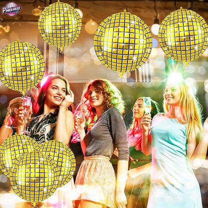 6pcs 22 Inch Gold Disco Ball Balloons, 4d Large Foil Aluminum Balloon - Image 7