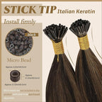 YoungSee I Tip Hair Extensions Human Hair Brown I Tip Hair Extensions Highlight Dark Brown with Brown Itip Human Hair Extension 20 Inch Highlight Pre Bonded Hair Extension Silky Straight 50s 50g