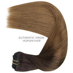 WENNALIFE Clip in Hair Extensions Real Human Hair, 14 Inch 150g 9pcs Remy Hair, Ombre Dark Brown to Light Chestnut Brown Straight Natural Extensiones De Cabello Humano Con Clip Ins