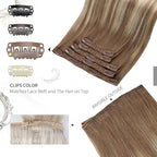Moresoo Light Brown Balayage Clip in Hair Extensions Human Hair Remy Light Brown to Medium Blonde Ombre Clip in Extensions for Short Thin Hair Straight 80g/5pcs 12inch