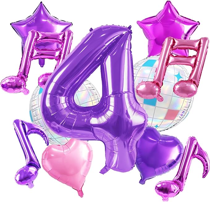 TONIFUL Girl‘s Purple Pink Music Themed 4th Birthday Decorations | 40 Inch by TONIFUL