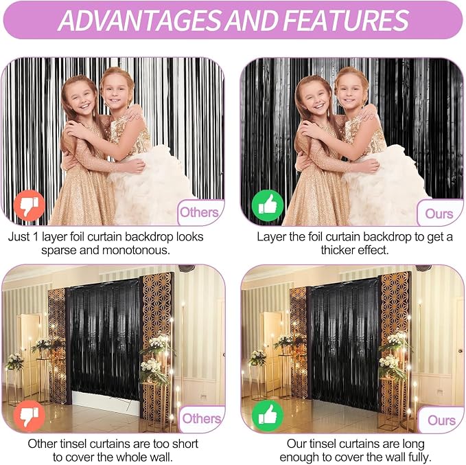 Crosize 8 Pack 3.3 x 9.9 ft Foil Fringe Streamer Backdrop, - Image 4