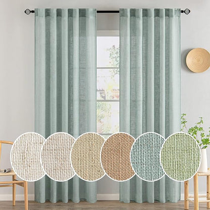 MIULEE Sea Green Linen Curtains 52x84 Inch by MIULEE