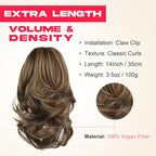 Ponytail Extension - 14" Claw Clip in Ponytail Hair Extensions Natural Soft Synthetic Layered Wavy Pony Tail Hair Pieces for Women (Light Chocolate Brown with Highlights)