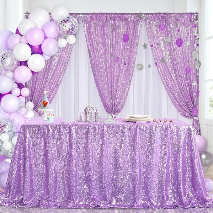 Lavender Sequin Backdrop Curtains 4 Pcs 2ftx8ft Glitter Shimmer Fabric | - Image 4