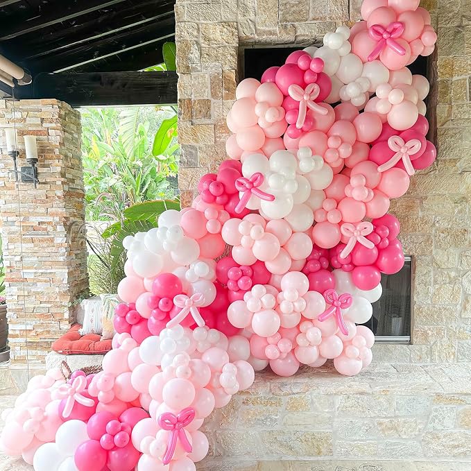 HILAVO Pink Bow Balloon Arch Kit Pink and White Balloons Garland 91 Pcs - Image 5