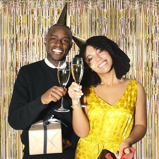 10 Pack Champagne Gold Backdrop Curtain 3.2ft x 8.2ft Metallic Tinsel Foil - Image 7