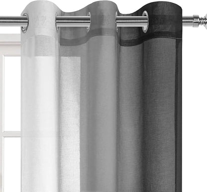 DWCN Black Faux Linen Ombre Sheer Curtains - Image 2
