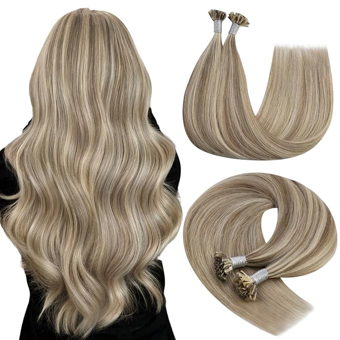 YoungSee U Tip Hair Extensions Human Hair Highlight Light Brown and Blonde Utip Human Hair Extension for Thin Hair Pre Bonded U Tip Remy Hair Extension Hot Fusion K Tip Hair Extensions Soft 50s/50g