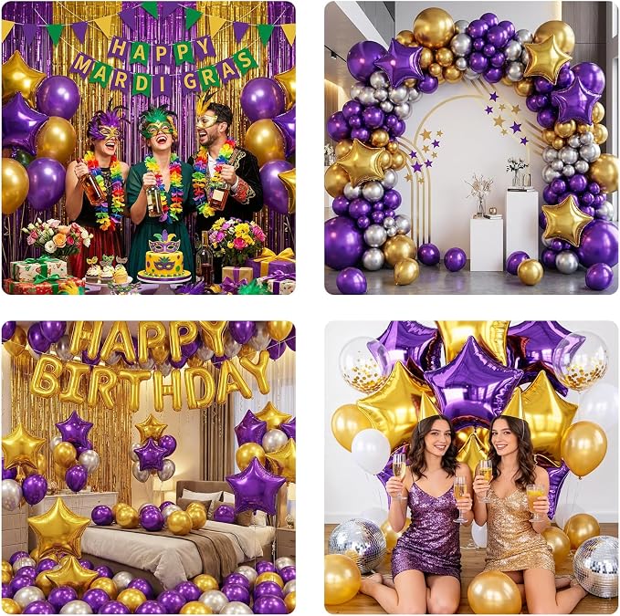 Purple Gold Star Foil Balloons, 18 Inch Metallic Purple and Gold Stars Balloon - Image 8