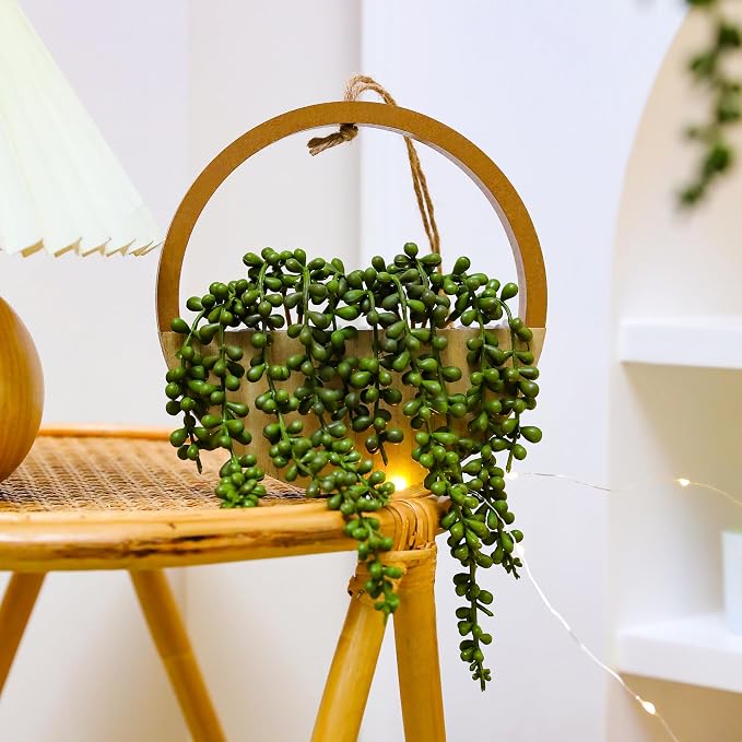 2pcs Artificial Succulents Hanging Plants 12.2'' Fake String of Pearls in Pot - Image 6