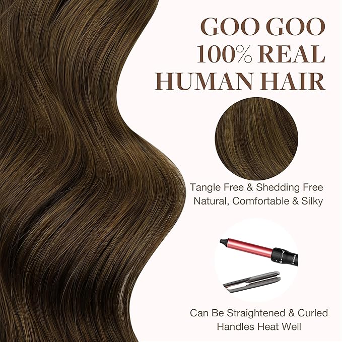 GOO GOO Tape in Hair Extensions Human Hair, 2C/4E/6C Brown Sugar Swirl Highlights, 12inch 40g 20pcs, Skin Weft Seamless Invisible, Silky Straight with Thick Ends, Remy Human Hair
