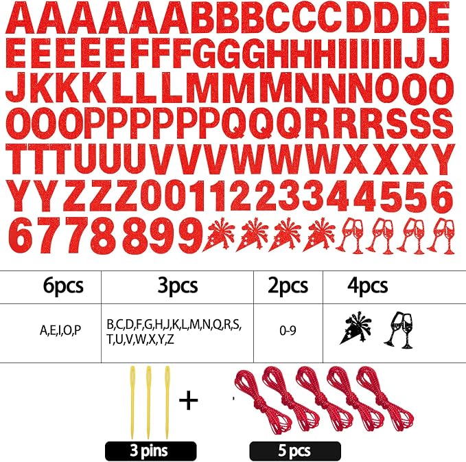 129Pcs DIY Custom Letter Banners Glitter Customizable Banner Kit 0-9 Numbers - Image 2
